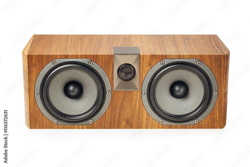 central channel speaker, home theater audio component, isolated on white central channel speaker, home theater audio component, isolated on white