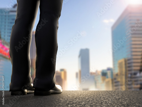 rear view of businessman standing with cityscape background