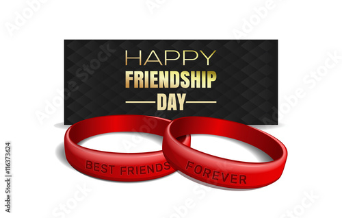 International Friendship Day design. Red wristbands with text Best Friends Forever on the background of a greeting card.  Vector illustration