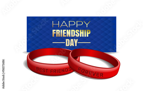 International Friendship Day design. Red wristbands with text Best Friends Forever on the background of a greeting card.  Vector illustration