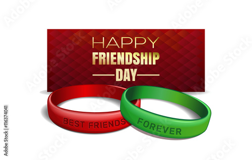 International Friendship Day design. Red and green wristbands with text Best Friends Forever on the background of a greeting card.  Vector illustration