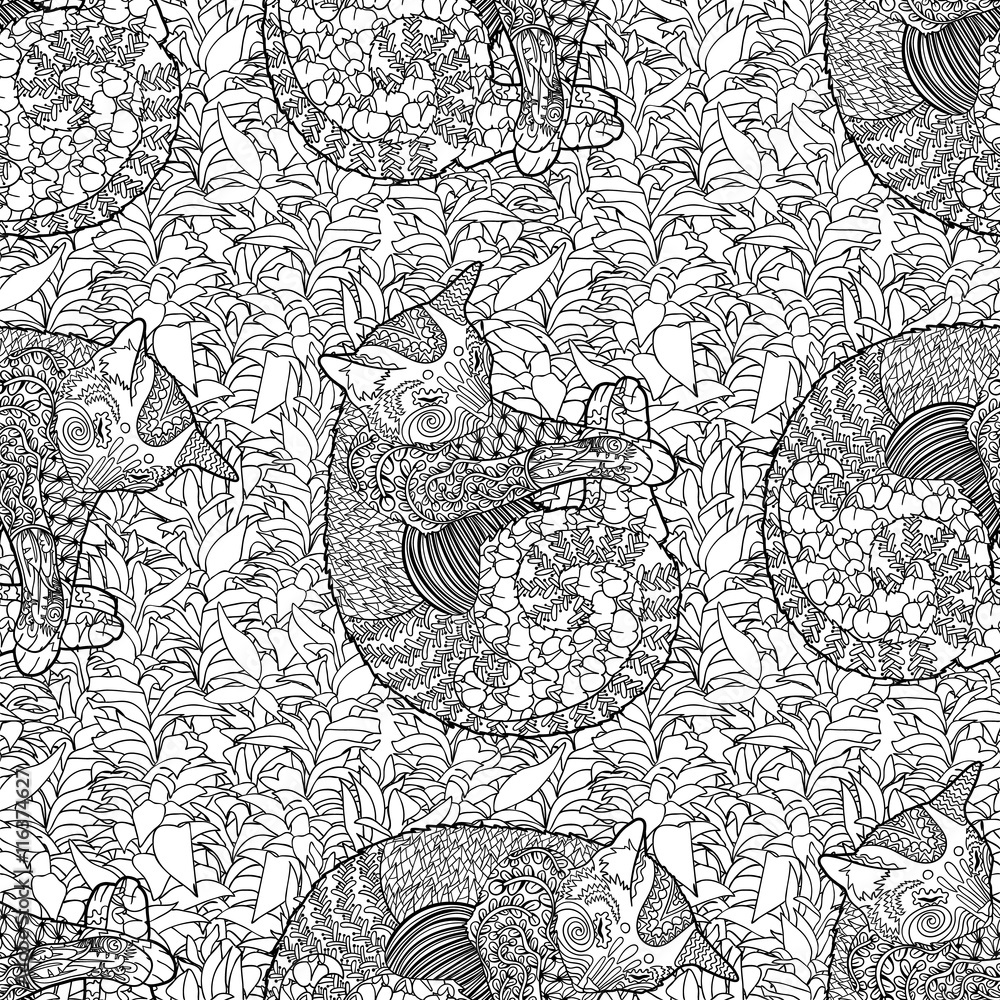 Naklejka premium High detailed seamless pattern with cat.