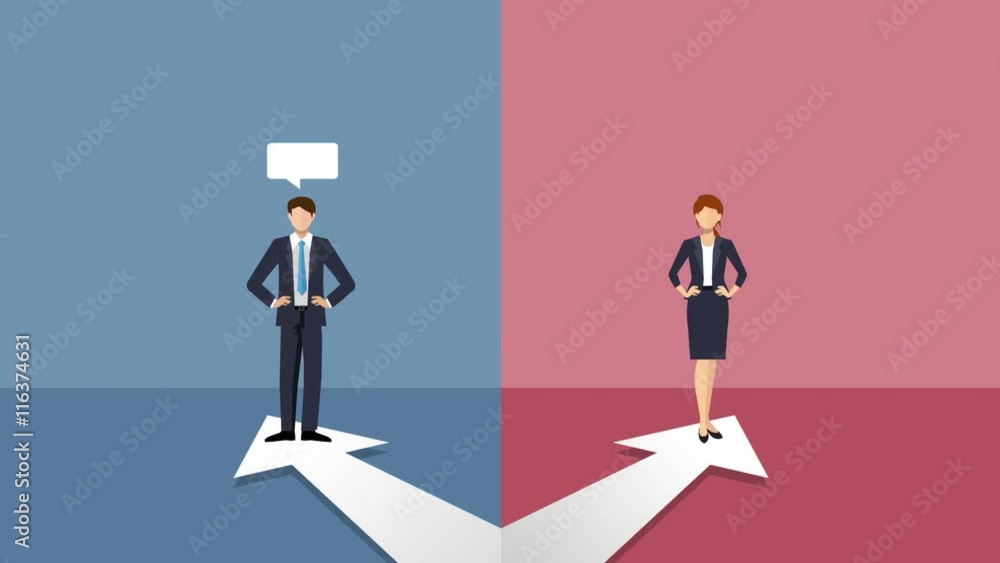 Businessman and businesswoman, Opinion confrontation, discussion, brainstorming, presentation illustration. Businessman and businesswoman, Opinion confrontation, discussion, brainstorming, presentation illustration.