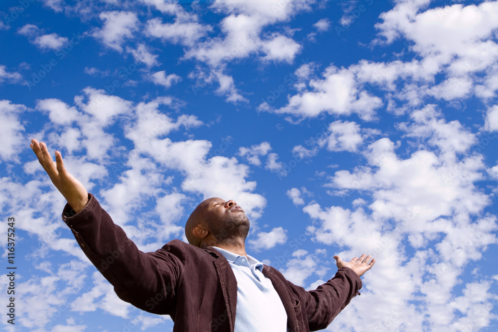 African American Man With His Hands Raised African American Man With His Hands Raised