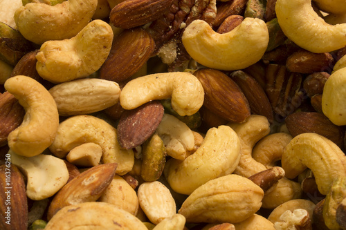This is a photograph of mixed nuts including Cashews,Almonds,Pistachios and Pecans