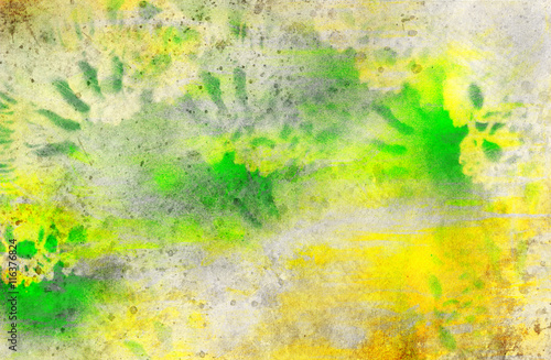 yellow and green watercolor with textures added, and ornament structure, watercolor painted background. © jozefklopacka