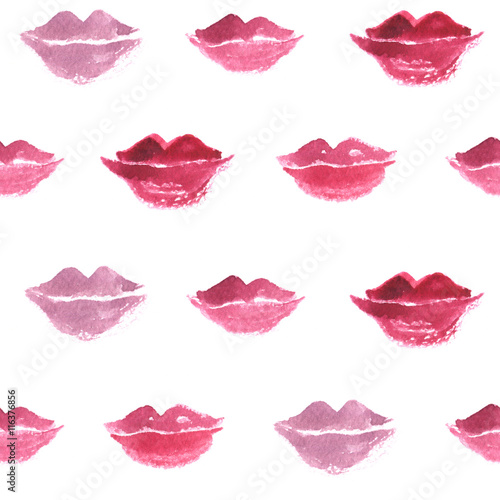 Pink lips watercolor seamless pattern