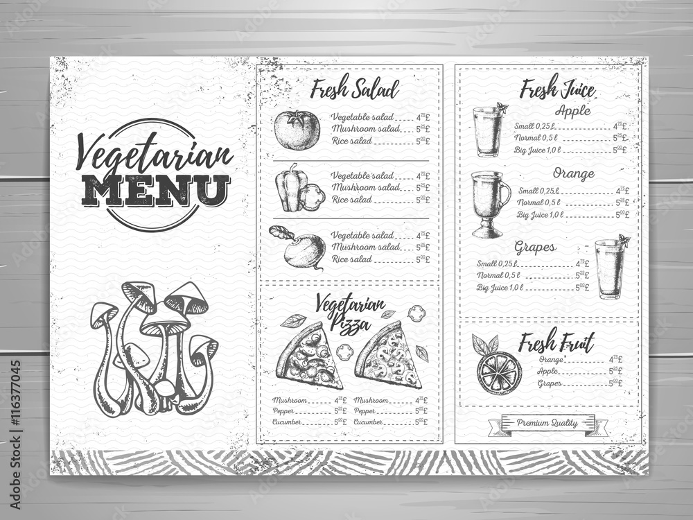 Vintage vegetarian menu design. Document template