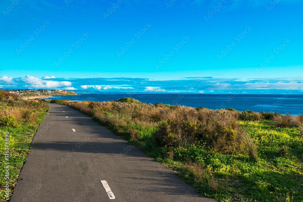Bicycle lane and running road along South Australian shores and beaches