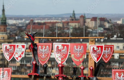  Rekawka - Polish tradition, celebrated in Krakow on Tuesday after Easter.The emblem national Polands against the background of Wawel photo