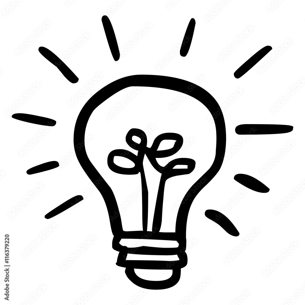 Vecteur Stock Doodle-Icon: Glühbirne – schwarz-weiß