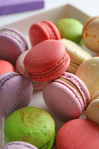 Heap of tasty colorful macaroons, close up