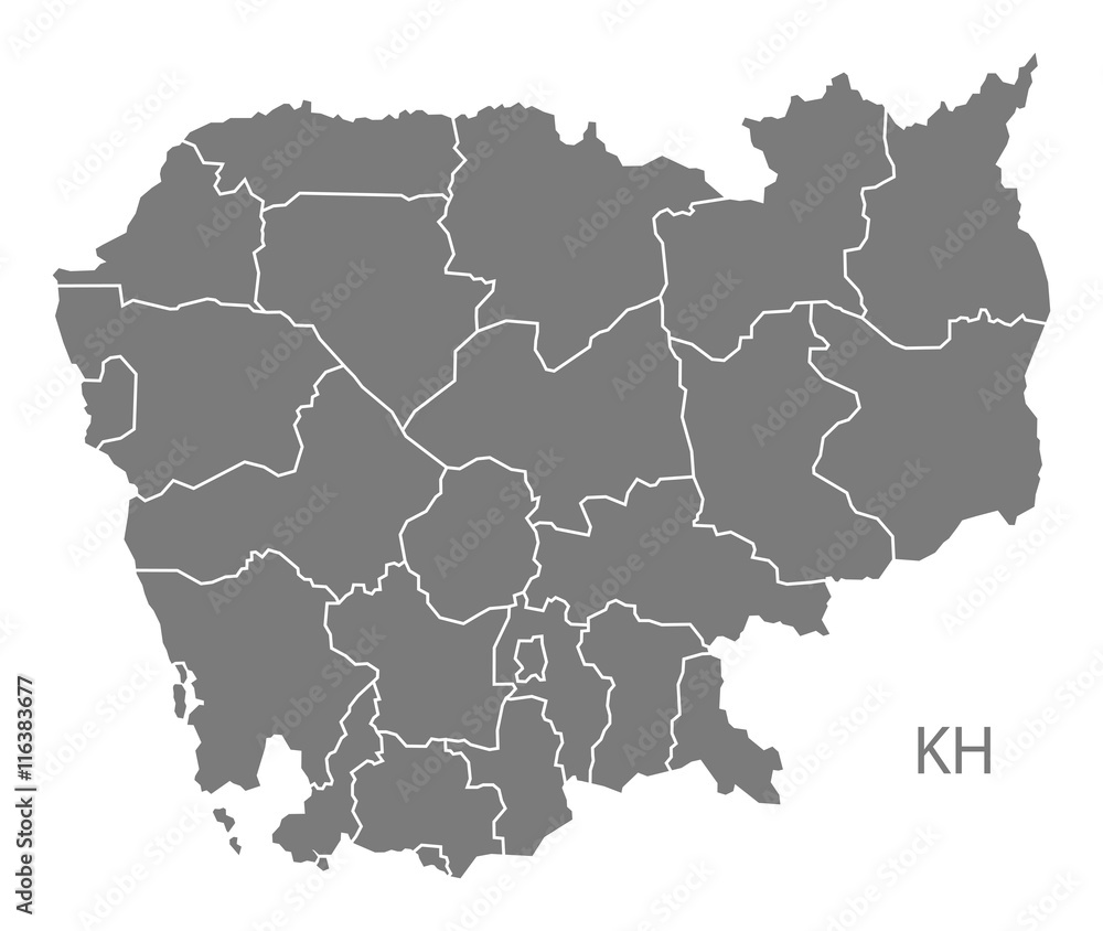 Obraz premium Cambodia provinces Map grey