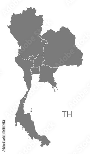 Thailand regions Map grey