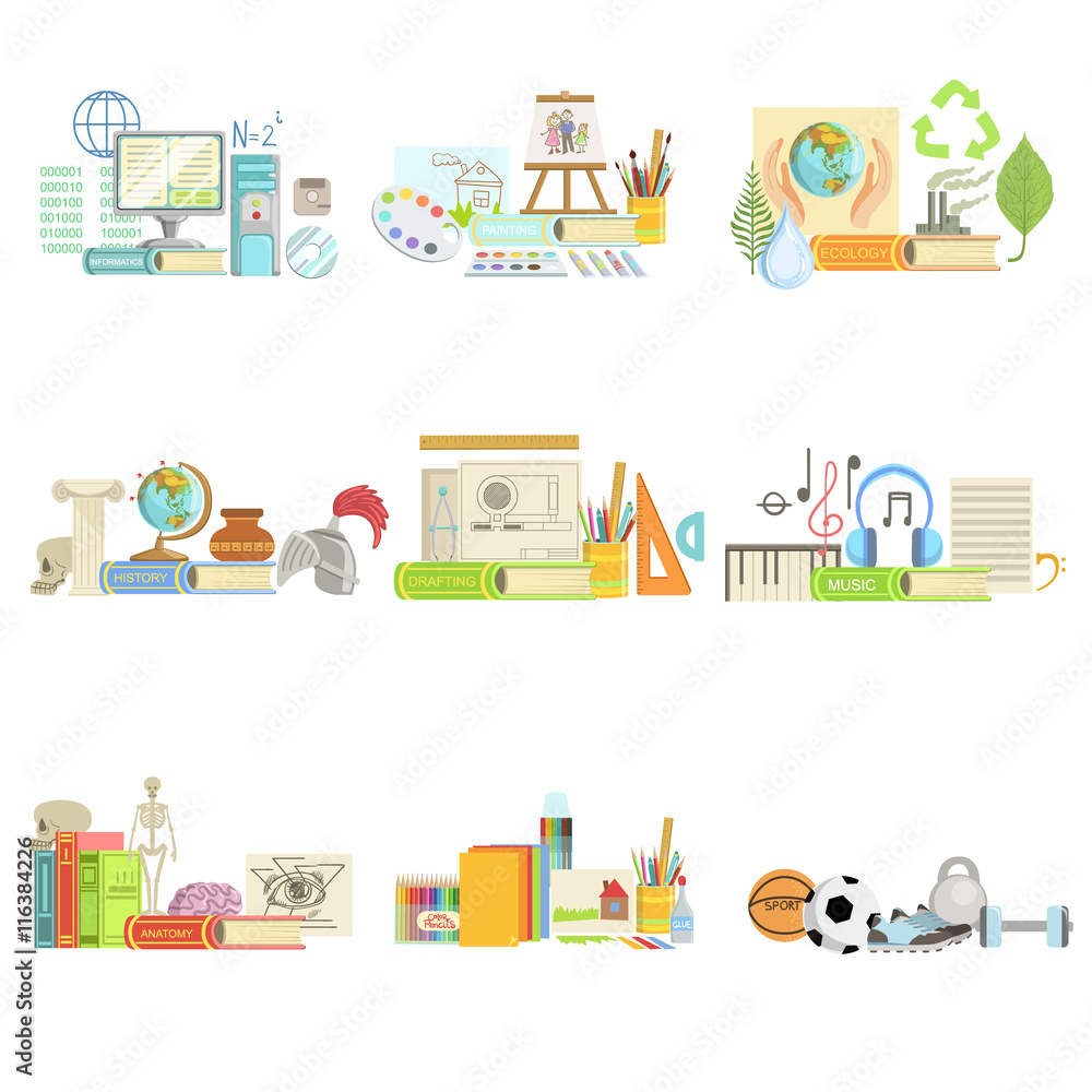 Different School Classes And Sciences Related Objects Cmpositions