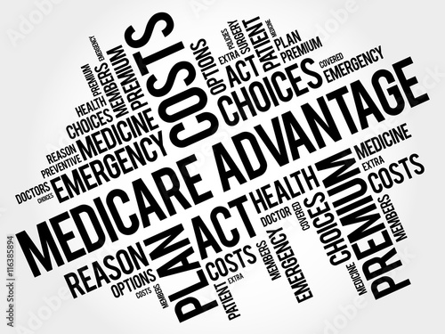 Medicare Advantage word cloud collage, health concept background