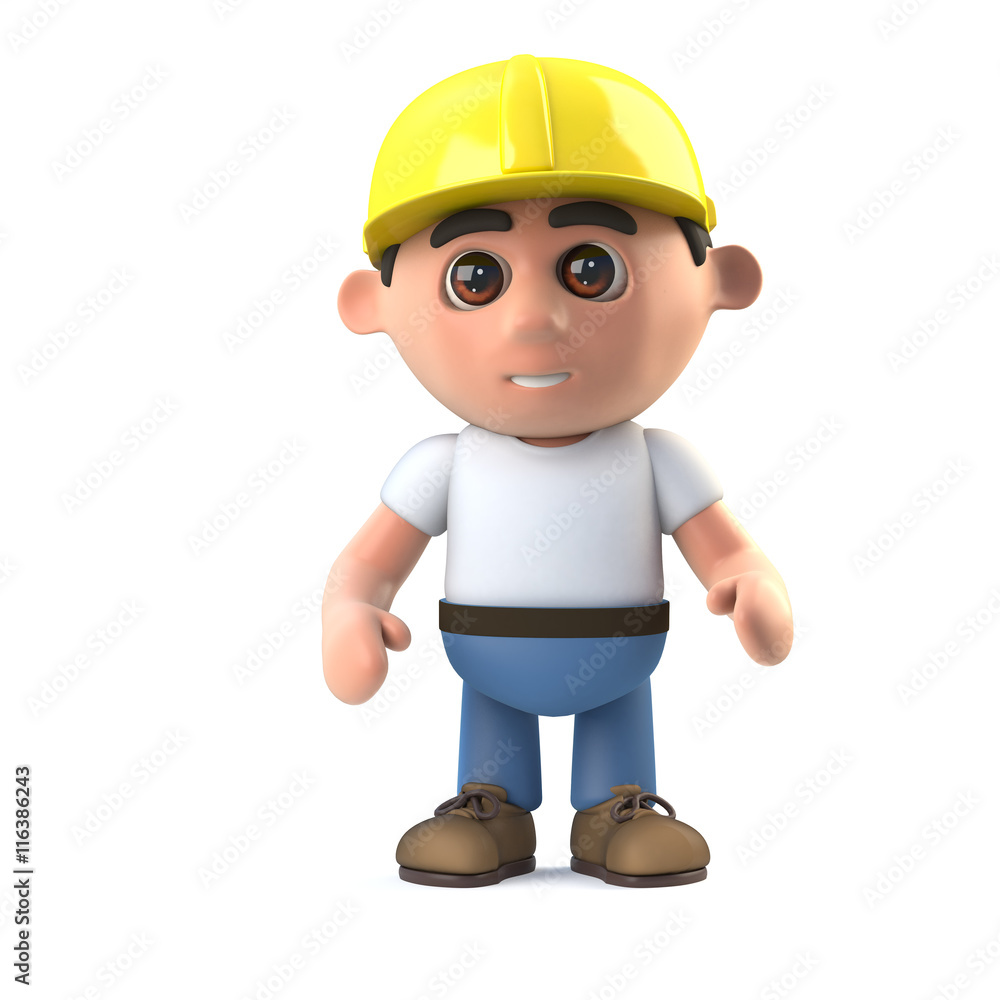 3d Construction worker stands ready 3d Construction worker stands ready