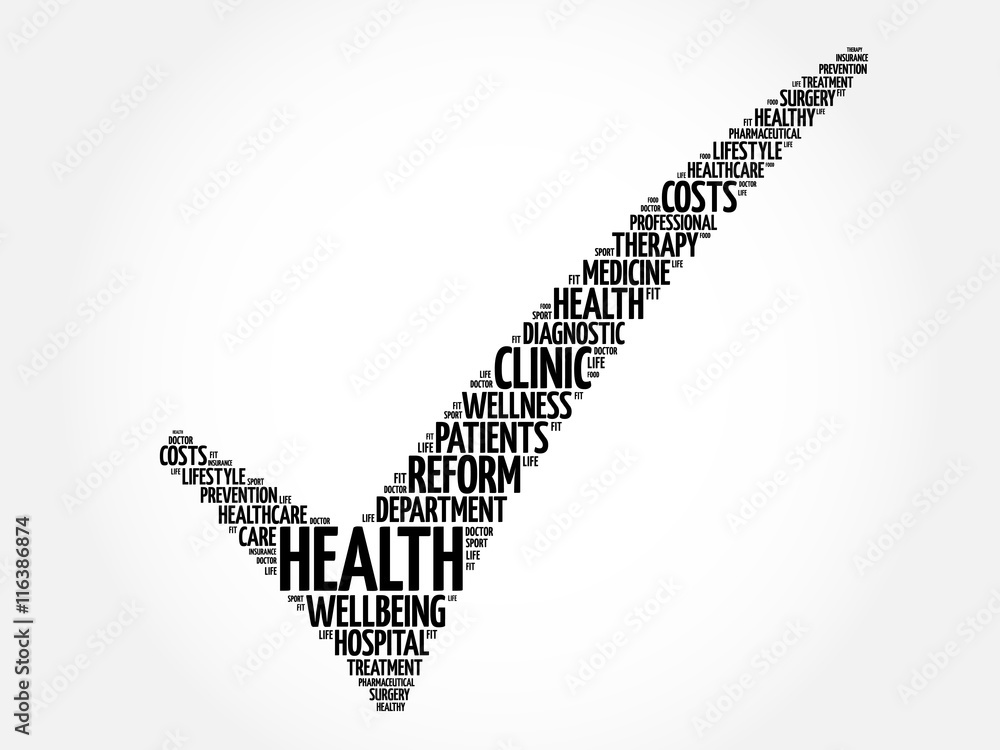 HEALTH check mark, health concept word cloud HEALTH check mark, health concept word cloud
