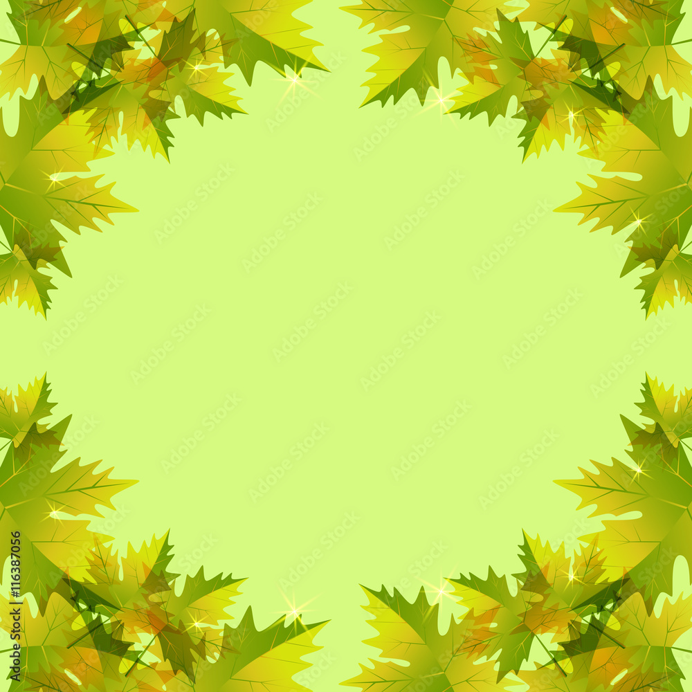 Autumn leaves, maple. Vector bright frame
