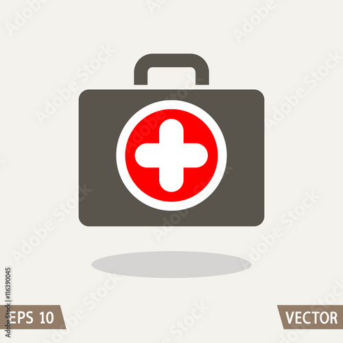 Medical first aid kit flat icon isolated on light background. Medicine chest symbol. Vector illustration for web and commercial use.