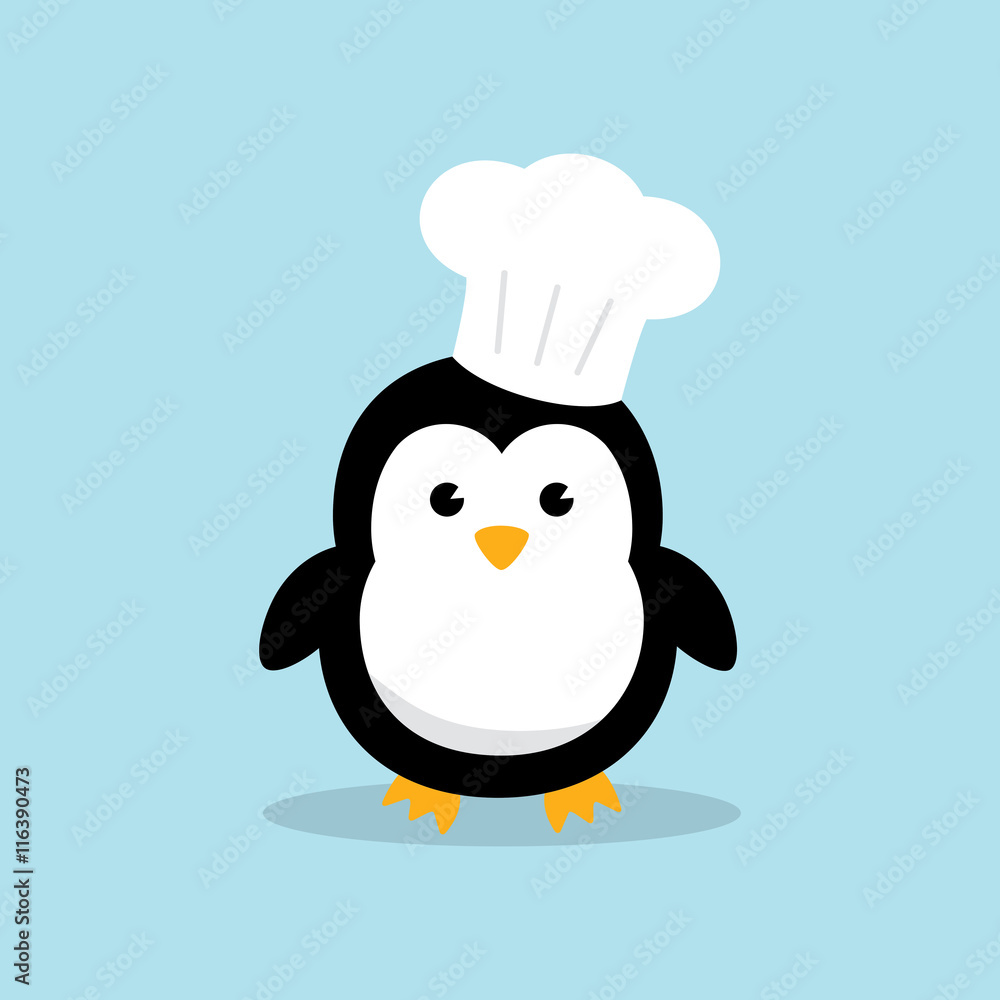 Cute Chef Penguin character. Funny penguin cook or chef with chef hat