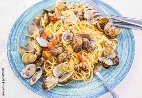 Real Spaghetti alle vongole in Naples, Italy