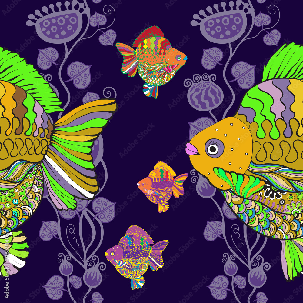 Fototapeta premium Seamless vector background - goldfish.