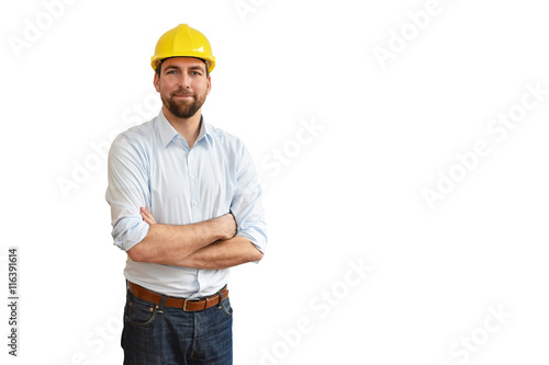 erfolgreicher Ingenieur freigestellt - weißer Hintergrund // successful engineer - white background © industrieblick