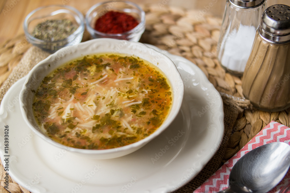 Traditional turkish chicken broth soup