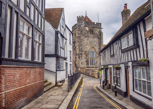 small street to St Clement cathedral in Hastings, UK photo