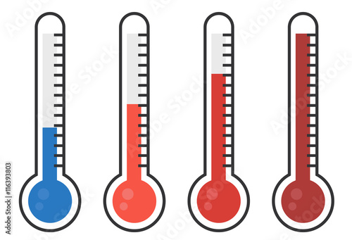 illustration of red thermometers with different levels, flat sty