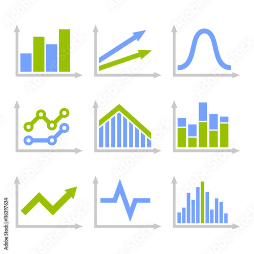 Color Graph Chart Icons Set on White Background. Vector