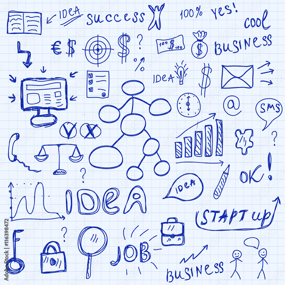 Business icons set sketch. Business signs hand drawing style. Vector illustration Business icons set sketch. Business signs hand drawing style. Vector illustration