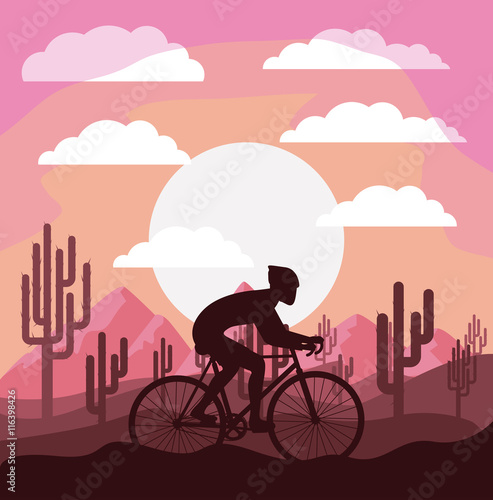 cycling race with beautiful landscape background isolated icon design, vector illustration  graphic 