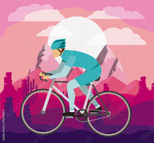 cycling race with beautiful landscape background isolated icon design, vector illustration  graphic 