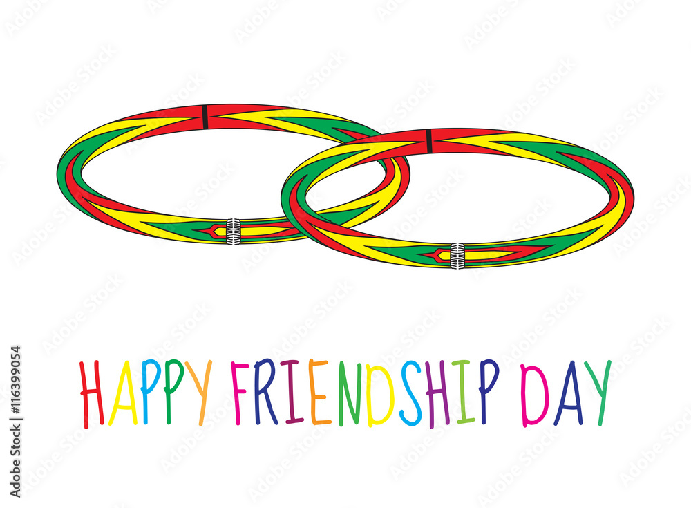 Greeting card with a happy friendship day. Greeting card with a friendship bracelet, wristband. Vector illustration Greeting card with a happy friendship day. Greeting card with a friendship bracelet, wristband. Vector illustration