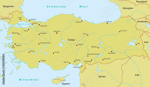 Türkei Karte - Orange (detailliert)