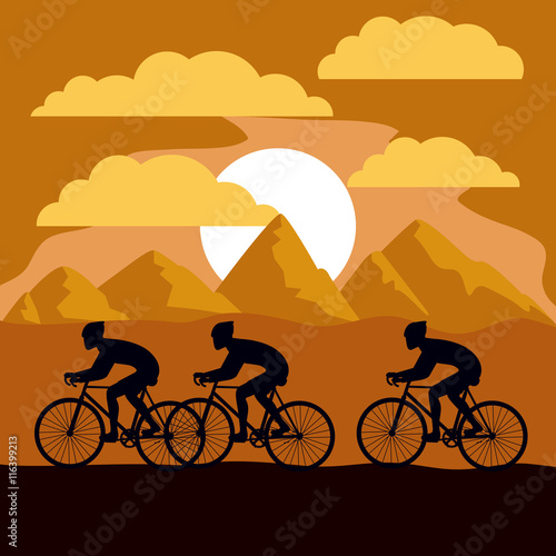 cycling race with beautiful landscape background isolated icon design, vector illustration  graphic 