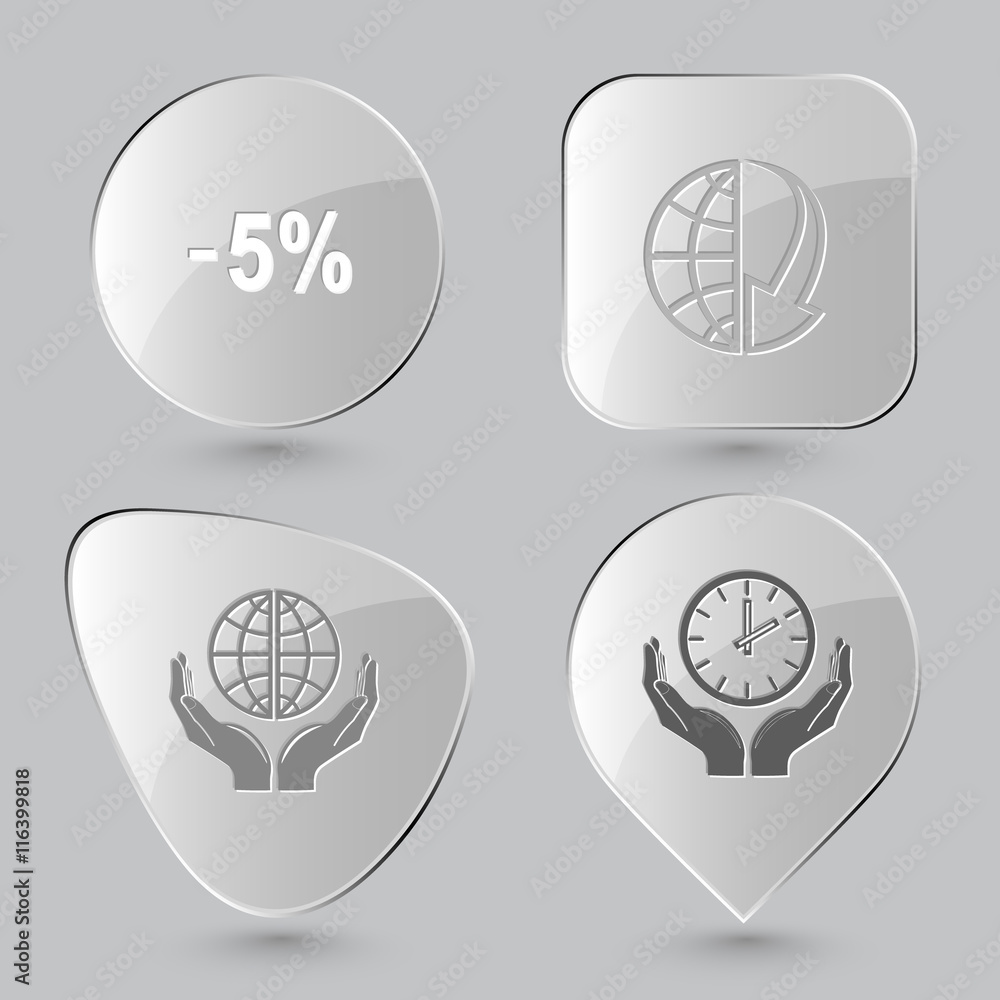 -5%, globe and array down, protection world, clock in hands. -5%, globe and array down, protection world, clock in hands.