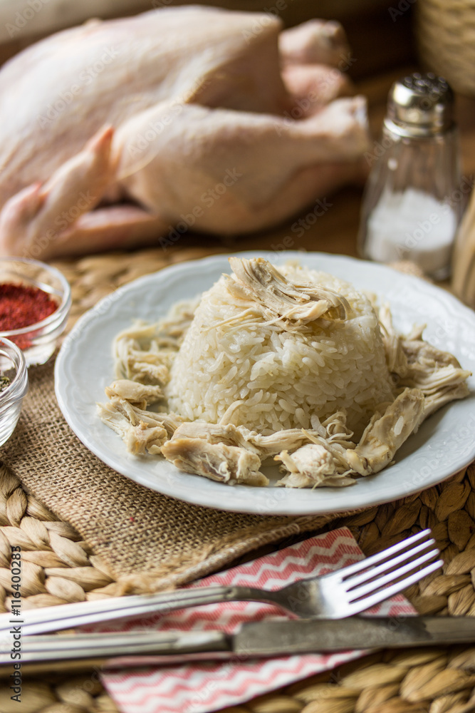 Traditional Turkish chicken on a rice (tavuklu pilav). Traditional Turkish chicken on a rice (tavuklu pilav).