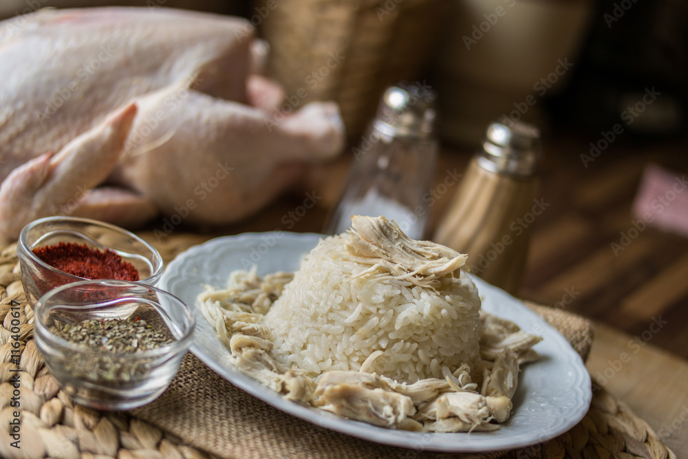 Fototapeta premium Traditional Turkish chicken on a rice (tavuklu pilav).