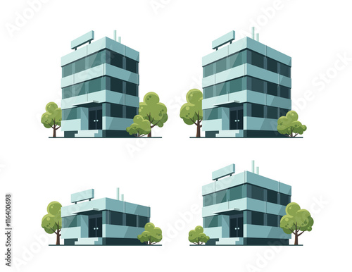 Office Vector Buildings Illustration with Trees