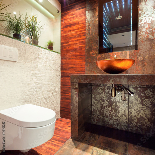 Slika na platnu Horizontal view of interior of modern bathroom