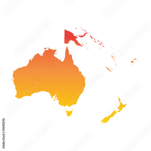 Australia and oceania map. Colorful orange vector illustration