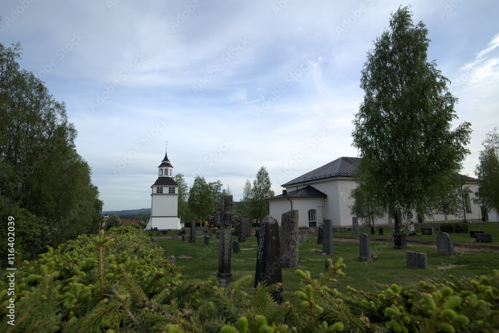 Church and cemetery in Bispgaarden in Sweden