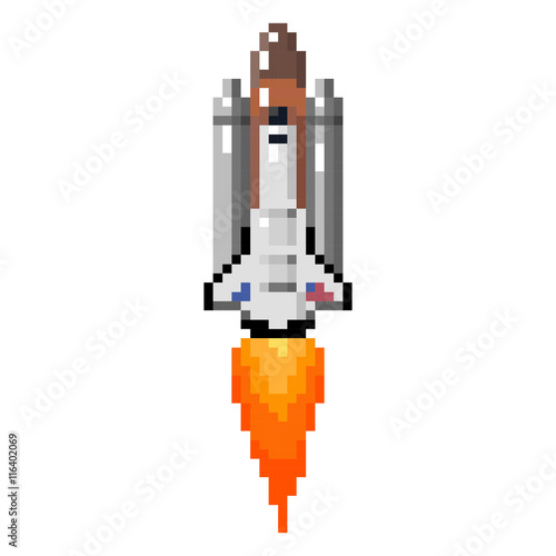 Space Shuttle Flying Pxiel - Isolated Vector Illustration