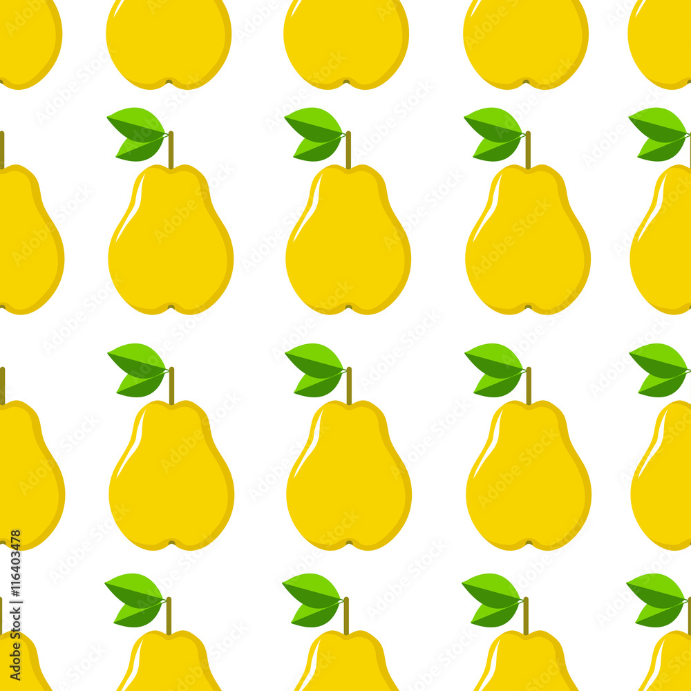 Seamless vector pattern with yellow pears on the white backgroun Seamless vector pattern with yellow pears on the white backgroun