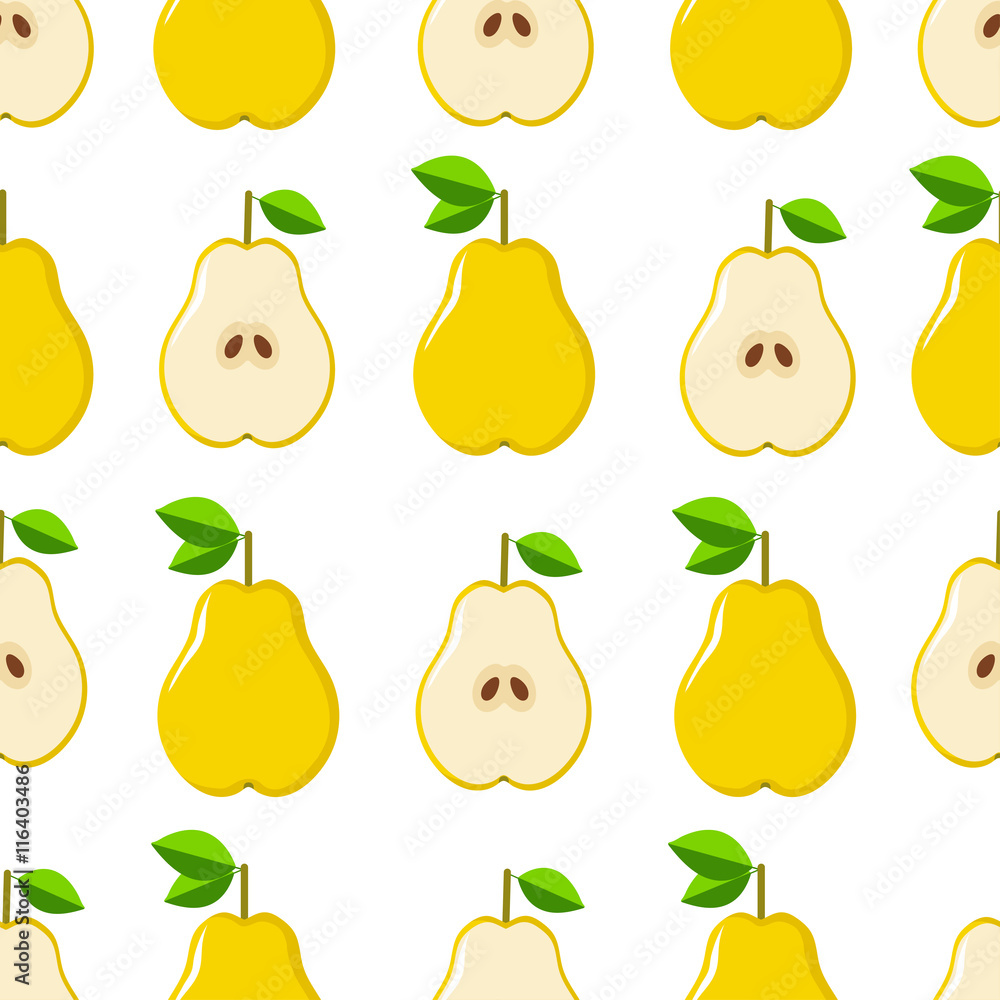 Seamless vector pattern with yellow pears on the white backgroun