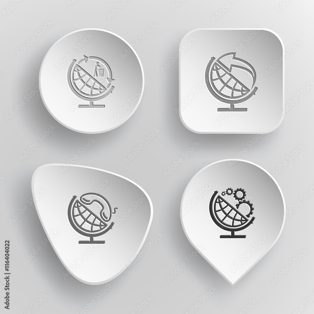 4 images: globe and recycling symbol, globe and arrow, globe and 4 images: globe and recycling symbol, globe and arrow, globe and