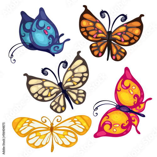 Five colorful beautiful butterfly, vector insect © Lady-Luck
